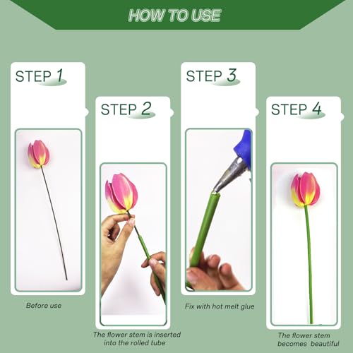 (2PCS) Green tubular flower stems wrap, used to thicken the flower stem - size: Green 4.5MM(2PCS)