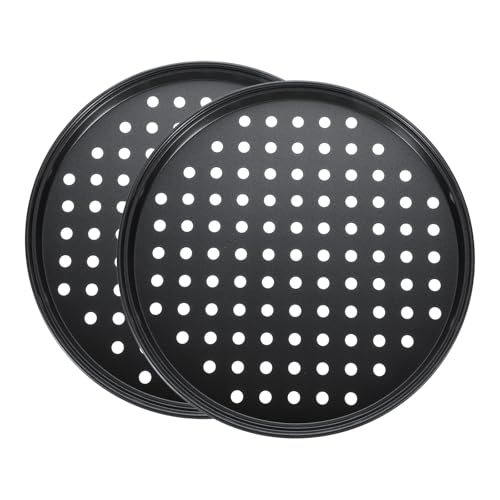 uxcell 2Pcs Pizza Pan with Holes, 9.4" Non-Stick Pizza Tray for Oven Perforated Pizza Baking Pans Pizza Bakeware for Home Restaurant Kitchen Baking, Black - size: 9.4"
