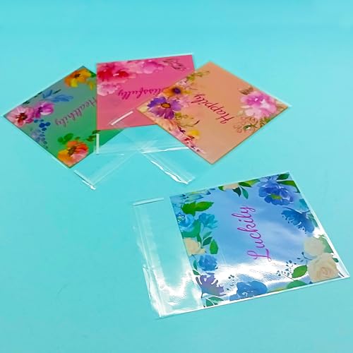 Jagrove 100PCS Cellophane Bags 4X4 Inch Clear Self Sealing Goodie Candy Cookie Snack Treat Bags for Party Supplies Bakery - color: Flower A, size: 100 Count (Pack of 1)