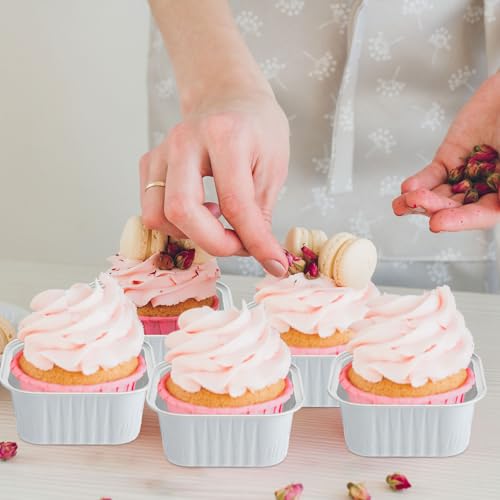 Skylety 100 Pcs 5oz Mini Square Cake Pans with Lids, White - color: White