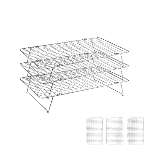 Cooling Rack 16"x10", 3-Tier Stackable & Collapsible Cooling Racks - color: Silver, size: 3-Tier