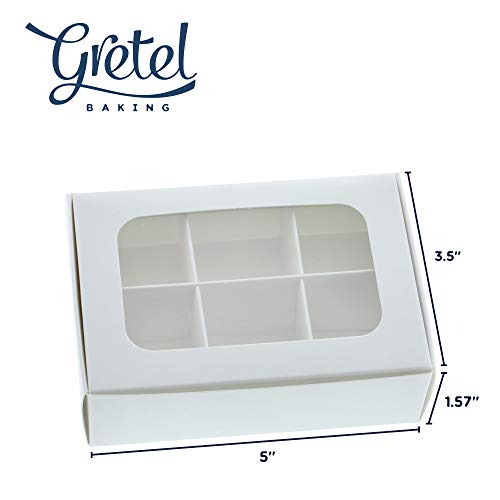 20-Ct White Treat Boxes, 5x3.5x1.57in, Window & Dividers - color: White, size: 5 x 3.5 x 1.57 in (6 compartments)