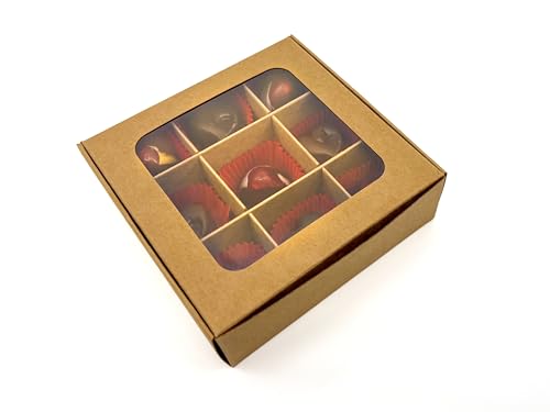 20-Ct Kraft Treat Boxes, 5x5x1.57in, Window & Dividers - color: Kraft, size: 5 x 5 x 1.57 in (9 compartments)