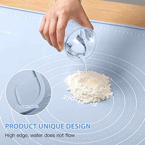 Silicone Pastry Non Stick Baking Mat 32"*24" Dough Rolling Edge Heightening - color: Blue, size: 32"L x 24"W