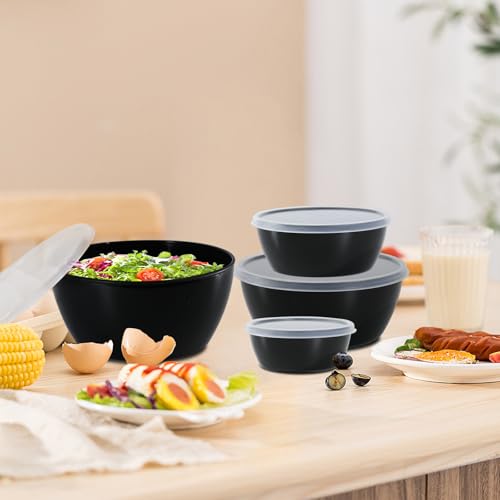 4-Piece Halloween Classic Plastic Bowls with Lids - 8/16/24/32oz - color: Black