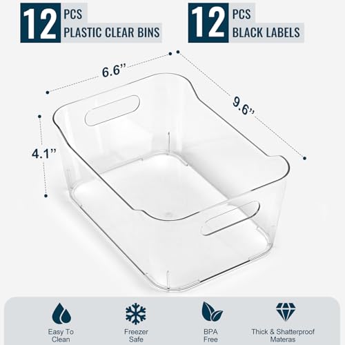 12 PACK Multi-Use Clear Storage Bins, Pantry Kitchen Cabinet Organizer Bins - size: Medium