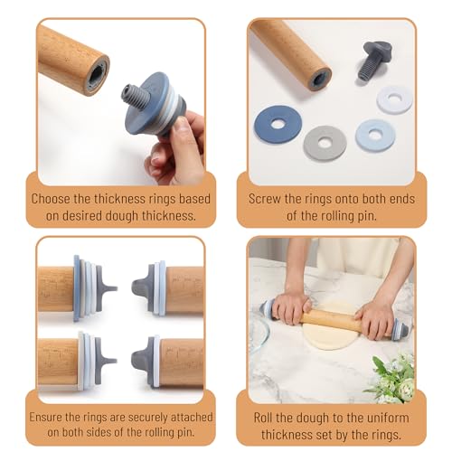 Adjustable Rolling Pin with Thickness Rings, 13.8", 4 Rings - color: Pastel
