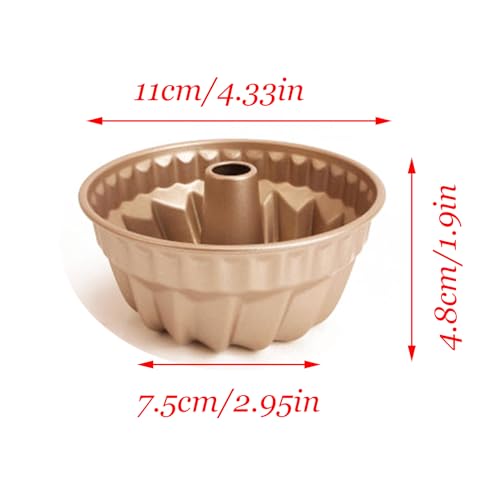 4 Pack Fluted Cake Pan, 4 inch Mini Cake Pan Set, Carbon Steel Reusable Nonstick Small Baking Cup Mold Round Bakeware for Kugelhopf, Cake, Brownie, Jello, Bavarois - Gold