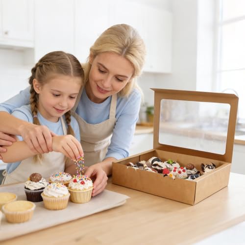 Moretoes 7pcs Cupcake Boxes, 12 Count Cupcake Containers with Window&Insert - color: Brown