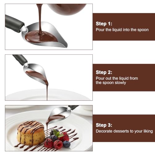 4 Pcs Drizzle Spoon, Chocolate Drizzler Tool Professional Culinary Precision Drawing Decorating Spoons Set, Plating Spoons for Decorative Plates, Cake, Coffee