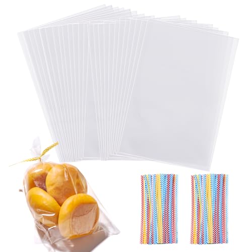 200 PCS Transparent Clear Cellophane Bags 6x9 Inches With Ties for Cookies, Gifts, Products, Candy, Favors - Resealable Packaging - size: 200 Count (Pack of 1)