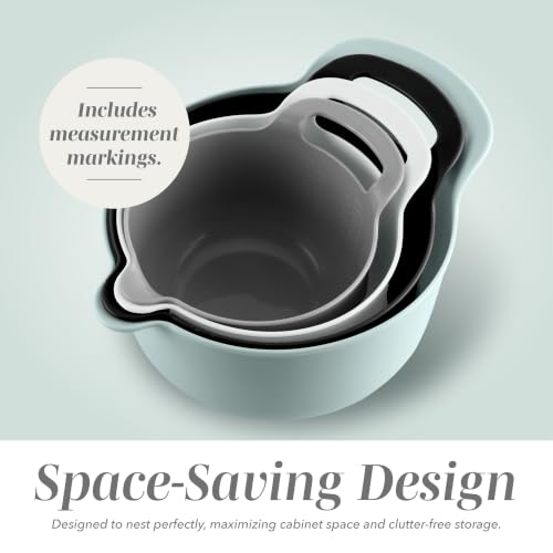 COOK WITH COLOR Nesting Plastic Mixing Bowl Set with Pour Spouts and Handles, Mint, 4 Piece Non-Slip - color: Mint, size: 4 Piece Non-Slip