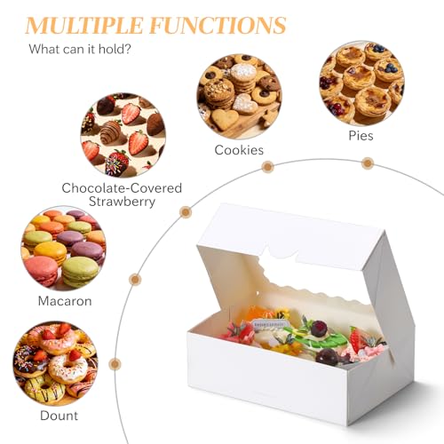 COTOPHER 50pcs Cookie Boxes with Window, 8x6x2.5in Auto-Popup Bakery Box - color: White, size: 8x6x2.5inch
