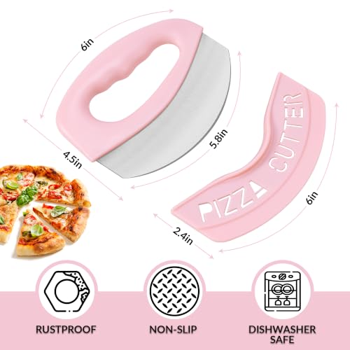 Urbanstrive Heavy Duty Stainless Steel Pizza Cutter with Cover, Super Sharp Blade Pizza Knife Pizza Cutter Rocker, Perfect Kitchen Gadgets for Pizza Cutting Home Essentials (Pink) - color: Pink