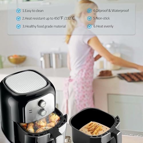 120Pcs Air Fryer Parchment Paper Liners, 9.5in Square Perforated parchment paper for Air Fryer, Premium Bamboo Steamer Liner for Air Fryers Baking Cooking Oven, 9.5 INCH - color: 9.5 Inch