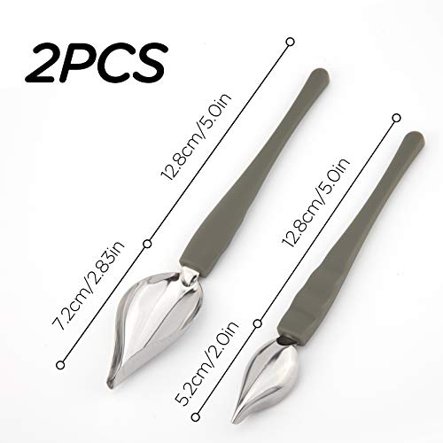 LUTER 2Pcs Precision Culinary Drawing Drizzle Spoon, Stainless Steel Saucier Drizzling Spoon with Tapered Spout Chocolate Dipping Sauce Drizzler Chef Plating Tool for Cake Dessert Decorating (2 Sizes)