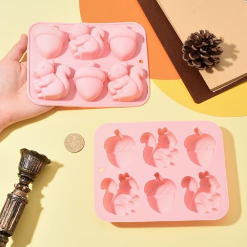 Airssory 2 pcs Fall Theme Molds Autumn Squirrel Acorn Silicone Mold Pink 16.4x12.8x2.4cm for Thanksgiving Day Baking Candy Chocolate Fondant Decorative Molding - color: Fall Theme Molds