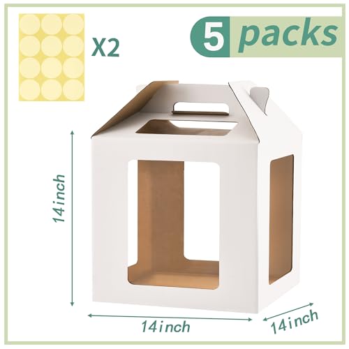 XININSUN 14inch Tall cake boxes for tier cakes with 6 Windows 5Pack - color: white-14inch-5pack