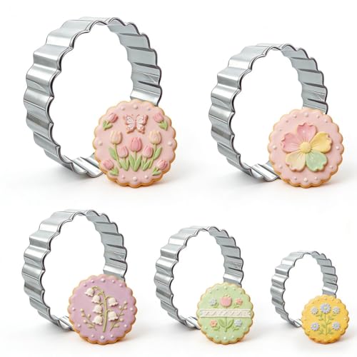 Round Cookie Cutter Set, 5 Pcs Wavy Edge Stainless Steel