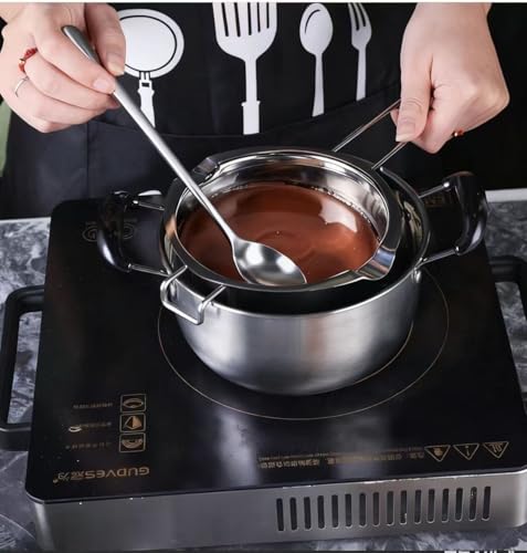 Double Boiler Pot SUS304 Stainless Steel Melting Bowl, 400ML/13oz for Chocolate Candy Cheese Butter Wax Soap Making, with 8inch Long Handle Spoon
