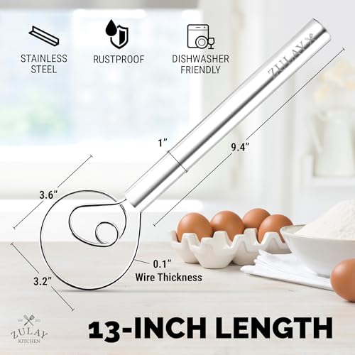 Zulay Kitchen 13-Inch Danish Dough Whisk - color: Stainless Steel | Single