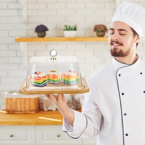 Cabilock Square Cake Stand with Lid, Wood Serving Tray, Clear Acrylic Cover