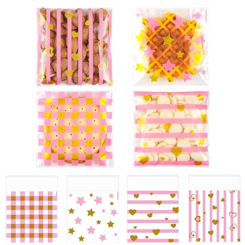 100PCS Valentines Self-Sealing Cookie Bags: 4×4Inch Valentine Cellophane Treat Bags for Candy, Cookies, Snacks - Clear Valentine's Day Small Goodie Bag for Party Favors, Classroom Exchange - 2.8Mil - color: Valentine 100pcs
