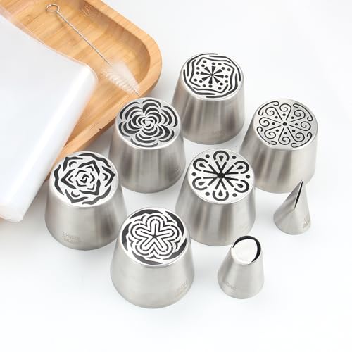 19 Pcs Stainless Steel Extra Large Russian Tulip Icing Tips Kit for Baking - color: SILVER SET9