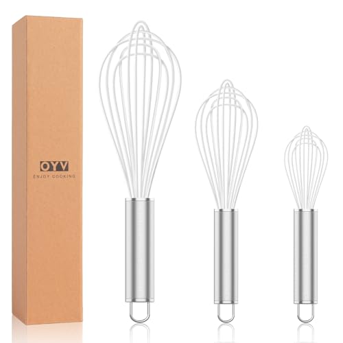 OYV White Silicone Whisk Set of 3, 8/10/12 Inch, Non-Scratch - color: Premium(White Pack)