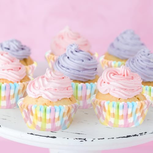 Whaline 300Pcs Pastel Plaid Paper Baking Cups Easter Colorful Checkered Cupcake Liners Spring Muffin Liner Cake Paper Cups Storage Container for Spring Easter Party Baking Supplies, 2 x 1.2 Inch - style: Pastel Plaid