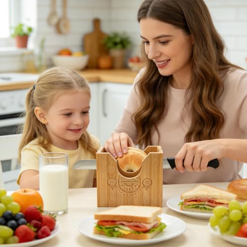 2-in-1 Bamboo Bagel & Bread Slicer Adjustable Thickness