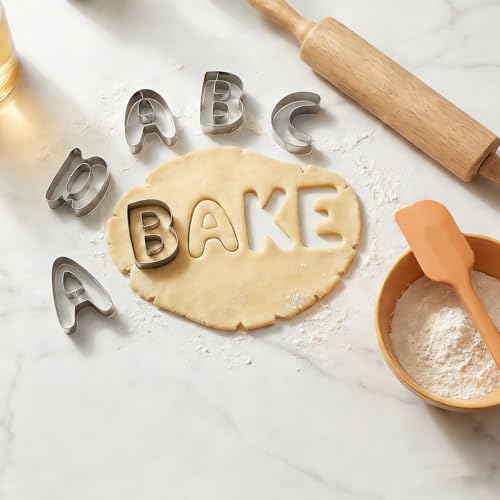 Alphabet Letters Cookie Cutters Set Large 3 Inch, 26 Pcs Stainless Steel DIY Cookie Cutter Set Baking Fondant Biscuit Fruit Dough Mold Tools for Birthday Christmas New Year Holiday Party Decorations