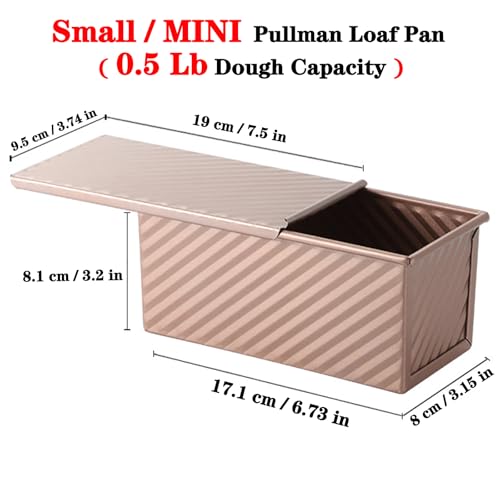 Small Pullman Loaf Pan with Lid, 0.5 lb Dough Capacity, Mini Bakeware Carbon Steel Toast Mold for Baking Bread - size: 0.5 LB,1 PCS
