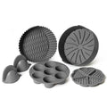 EM Set of 5 Silicone Air Fryer Liners with Egg Bite Mold, Waffle Mold & Mitts - 8.7” Round Reusable Silicone Inserts for 5-7 Qt Airfryers - Easy to Clean & Heat-Resistant Air Fryer Accessories Set - size: 5-Pack 8.7 in Liners for 5-7 Qt