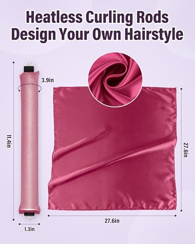 Heatless Hair Curler Overnight Curls-3 Pcs No Heat Curling Blowout Rod to Sleep In,Hair Rollers with Satin Scarf - color: Dusty rose(Pack of 3)