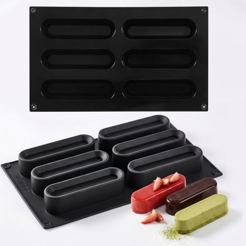 3D Eclair Silicone Mousse Mold, 6-Cavity Concave Baking Mold - color: black-005