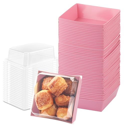 BUIYLV 50 Pack Charcuterie Boxes with Clear Lids, 4 Inches Pink Dessert Boxes To Go Disposable Mini Charcuterie Boxes for Cookie, Sandwich, Strawberry, Cupcake, Macaron, Cake Slice - color: Pink