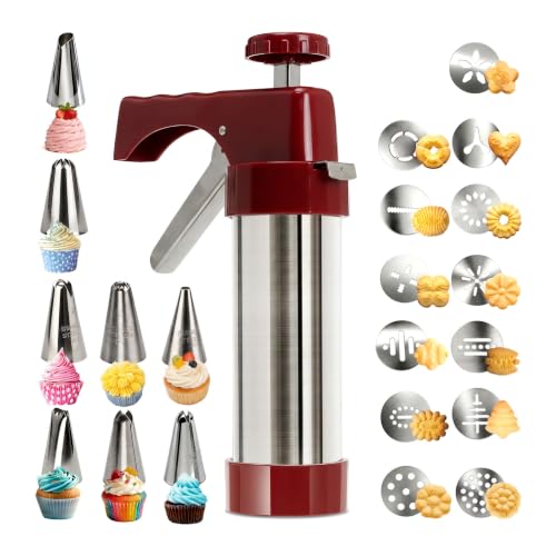 21-Piece Cookie Press Set, Stainless Steel for DIY Cookies Maker-red - color: Red
