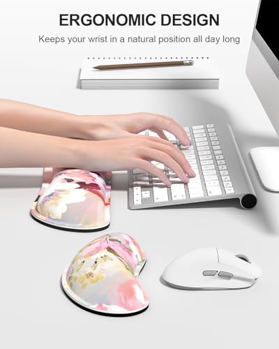 Large Mouse Pad with Wrist Rests for Keyboard & Mouse, Thick Soft Ergonomic Memory Foam Wrist Supports, Big & Long Desk Mat 35.5 x 15.7 in, for Office Gaming Computer, Pink Flowers - color: Watercolor Pink Flowers