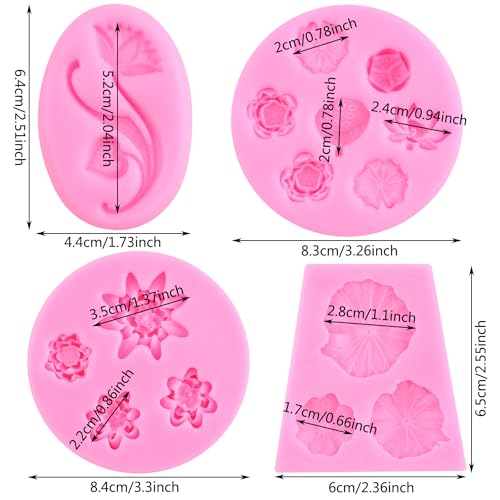 ZiXiang Lotus Flower Silicone Molds Lotus Leaf Fondant Mold Lily Pad Silicone Molds For Cake Decorating Cupcake Topper Chocolate Candy Polymer Clay Gum Paste Set Of 4 - color: Style A