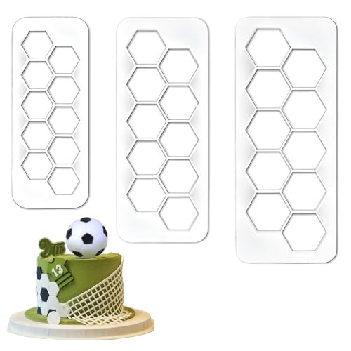 Hexagon Cookie Cutter Set,3 PCS Stainless Steel Football Cookie Cutters,Football Cake Cutters,Hexagon Cutters for Football Cake Decorations,Fondant Cutter for Baking,Party Supplies and Crafts