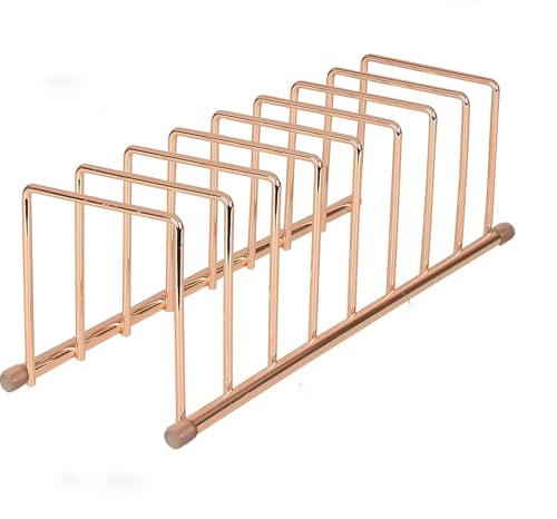 FitWell Kitchen Bakeware Organizer,Plate Racks,Rack for Plastic Lids,Cutting Boards,Cookie Sheets,Pots & Pans Holder,Compact Kitchen Storage,Cabinet Organizer (Copper) - color: Copper