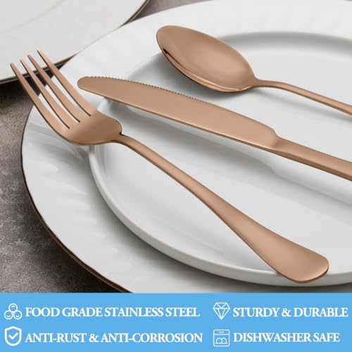 16 Pcs Rose Gold Teaspoons Set, Stainless Steel Spoon Silverware, 6.7 Inch - color: Rose Gold