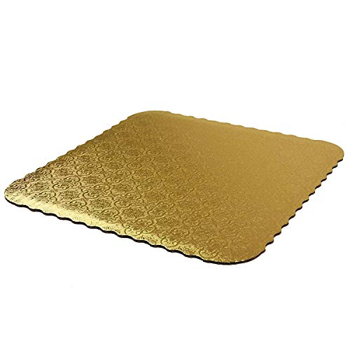 O'CREME Gold-Top Scalloped Square Cake Board 3/32 Inch Thick, 12 Inch x 12 Inch - Pack of 10 - size: 12" x 12"