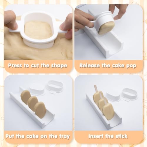 3 Inch Cakesicle Cutter and Cake Pop Mold Set with 8.7in Tray, 100 Wooden Sticks & 100 Bags, Silicone Cakesicle Mold for Homemade Cake Pops, Baking, Birthdays and Party Desserts (White) - color: White