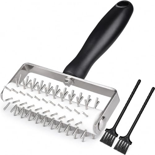Pizza Dough Docker Pastry Roller Stainless Steel,Pizza Docking Tool - color: Black