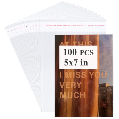 100Pcs 5-1/4 x 7-1/5 Inch Self Sealing Cello Cellophane Bags Clear Plastic Sleeves - Fit 5x7 Inch Photo A6 Cards Cookie - size: 5.25 x 7.2 inches