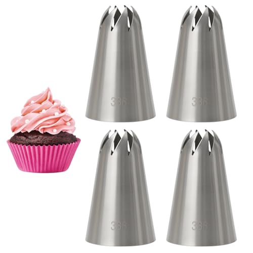 Closed Star Piping Tip #336 – 4Pcs Large Stainless Steel Pastry Tube Nozzle Tips for Cake Decorating, Frosting, Cream, Icing, Cupcakes, Swirls, Roses, Snow Tops, Cookies & Baking