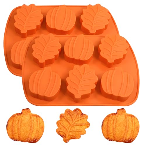 Fall Silicone Molds Pumpkin and Leaf Shapes, Set of 2 - color: Orange-QY353