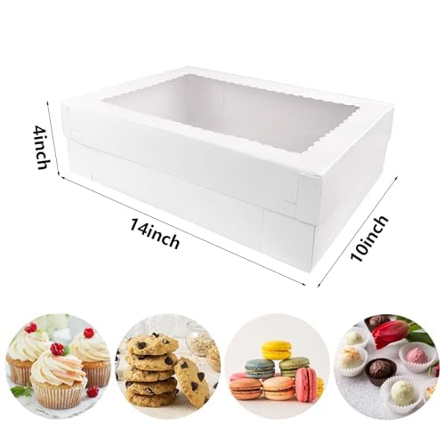 MUMULULU 14x10x4 Inch Cake Boxes with Window White Bakery Boxes Large Treat Box for Donuts Cookies Dessert Cupcakes Pastry Baking Pie Packaging (18)